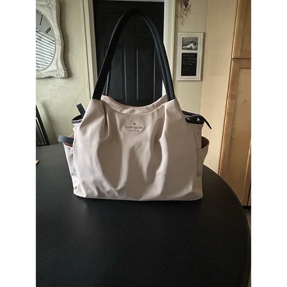 Large Kate Spade Diaper Bag Tan/pink Nylon Easy Wipe Down Shoulder Strap Clean - Picture 3 of 15